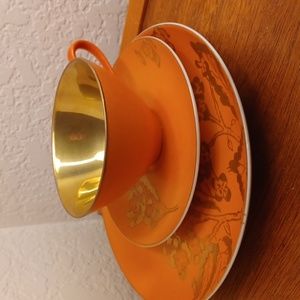 Dorothy Thorpe Persimmon Butterfly and Flower teacup saucer and plate